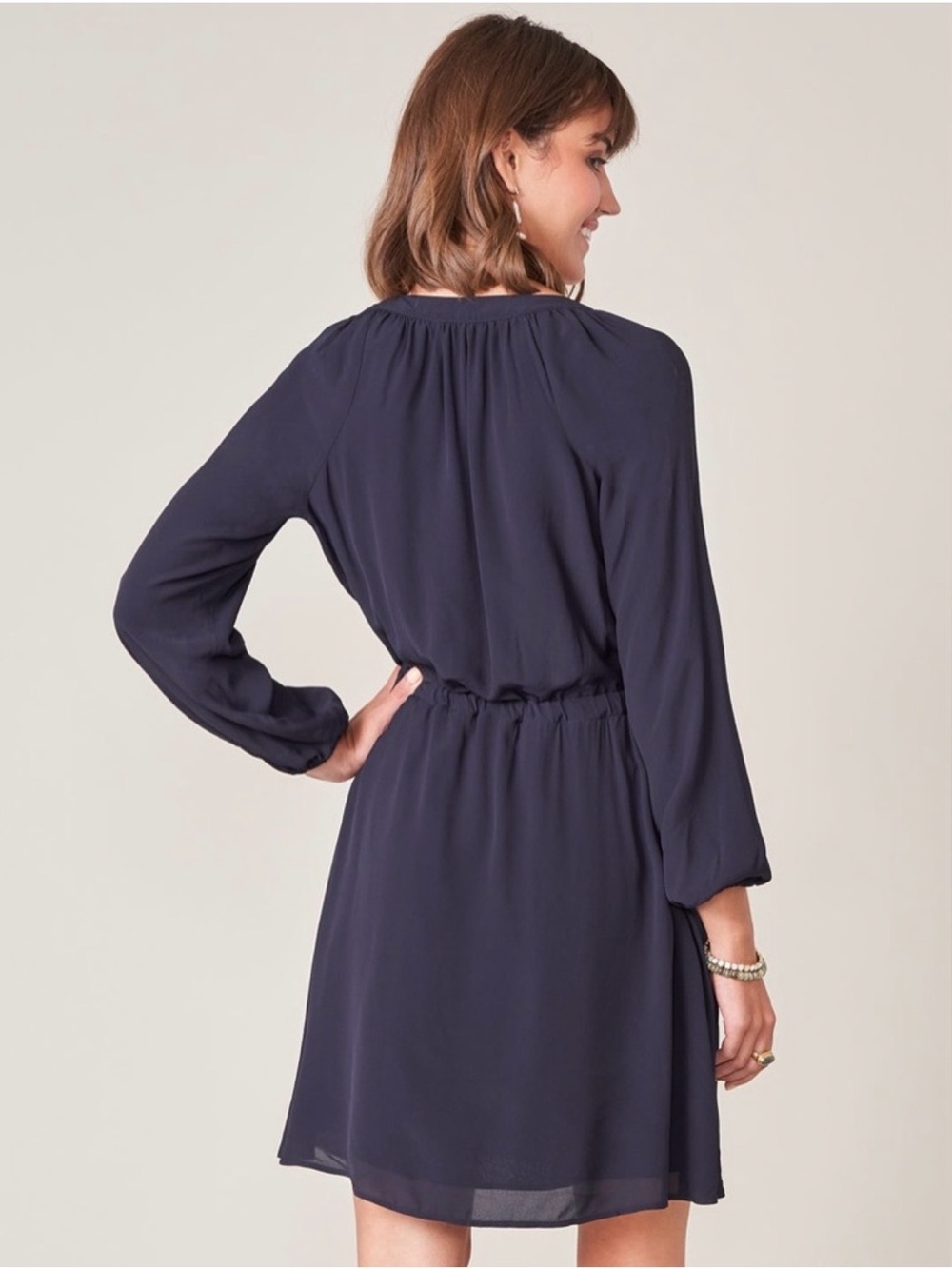 Spartina Catalina Drawstring Mini Dress Slate Blue Long Sleeve Medium - Picture 5 of 16